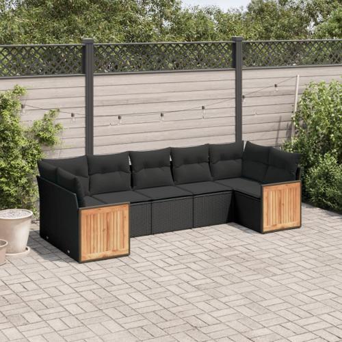 Vidaxl Salon De Jardin 7 Pcs Avec Coussins Noir Résine Tressée on Productcaster.