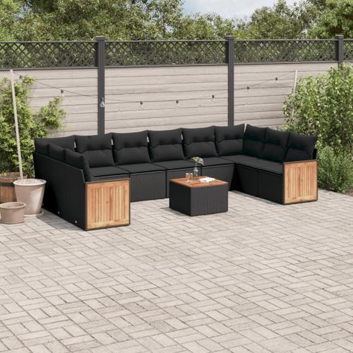 Vidaxl Salon De Jardin 11 Pcs Avec Coussins Noir Résine Tressée on Productcaster.