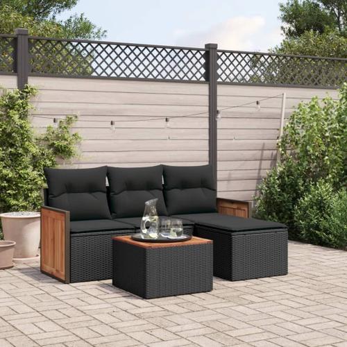 Vidaxl Salon De Jardin 5 Pcs Avec Coussins Noir Résine Tressée on Productcaster.