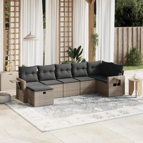 Vidaxl Salon De Jardin Avec Coussins 7 Pcs Gris Résine Tressée on Productcaster.