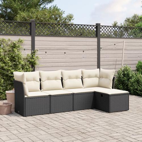 Vidaxl Salon De Jardin 5 Pcs Avec Coussins Noir Résine Tressée on Productcaster.