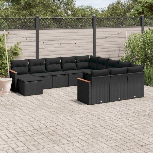 Vidaxl Salon De Jardin 12 Pcs Avec Coussins Noir Résine Tressée on Productcaster.