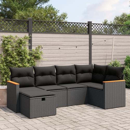 Vidaxl Salon De Jardin 6 Pcs Avec Coussins Noir Résine Tressée on Productcaster.