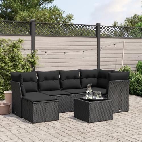 Vidaxl Salon De Jardin 7 Pcs Avec Coussins Noir Résine Tressée on Productcaster.