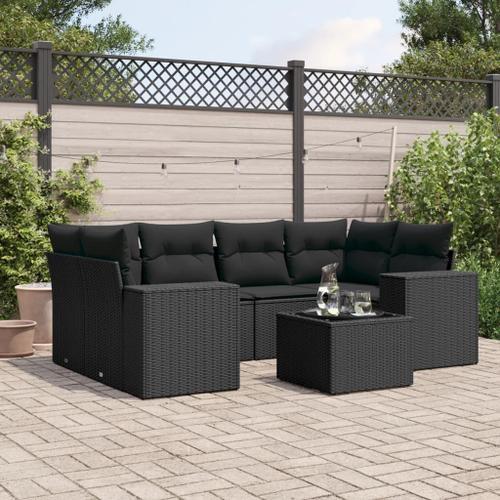 Vidaxl Salon De Jardin 7 Pcs Avec Coussins Noir Résine Tressée on Productcaster.