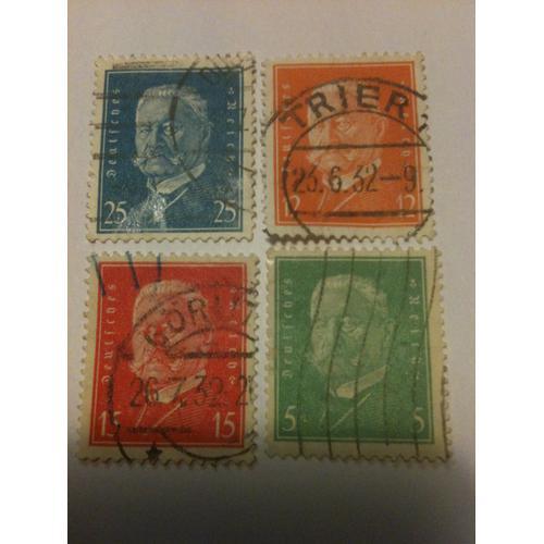 Lot De 4 Timbres Maréchal Hindenbourg Deutsches Reich Allemagne on Productcaster.