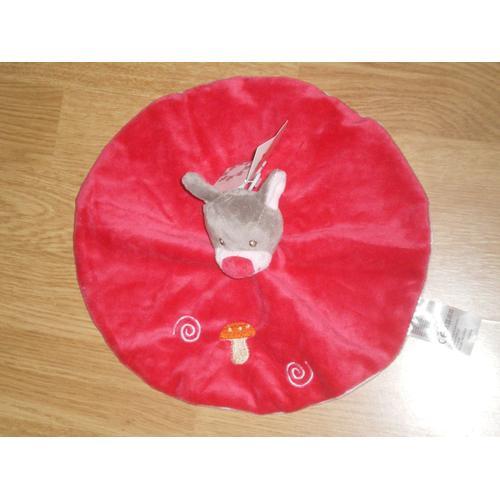 Doudou Plat Rond Rouge Brodé Champignon Dessous Parme Ours Ou Renar... (Reconditionné) on Productcaster.