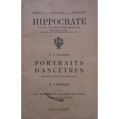 Hippocrate N°8-9 Déc. 1949 - Portraits D'ancêtres - Monuments Dispa... on Productcaster.