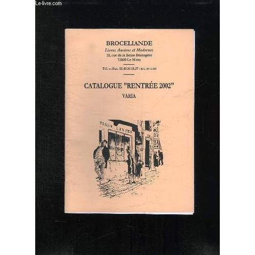 Catalogue Rentree 2002. Varia. De Livres Anciens Et Modernes. on Productcaster.