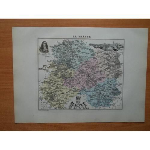 Carte Ancienne De 1891 D?Partement De La Marne on Productcaster.