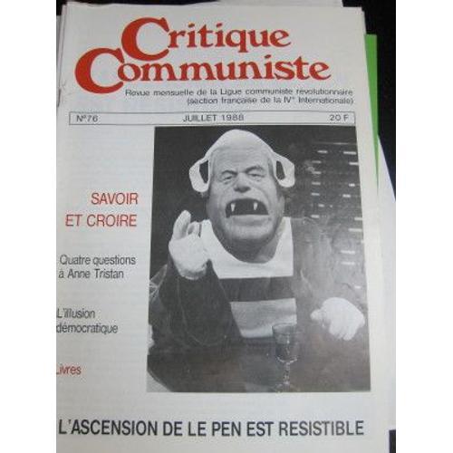 Crtitique Communiste (L.C.R.) N° 76 : 4 Questions À Anne Tristan / ... on Productcaster.