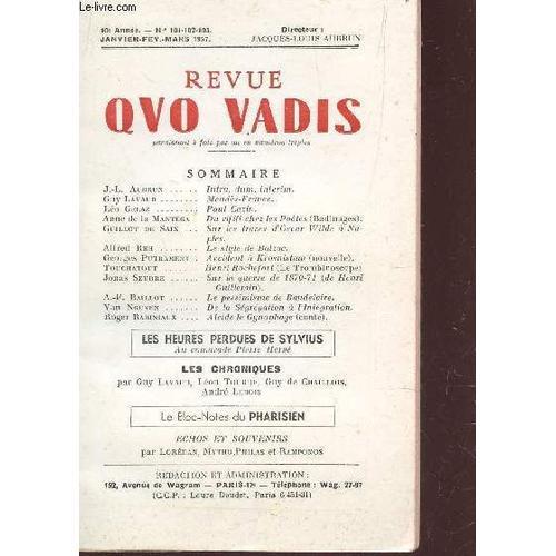 Revue Qvo Vadis - 10e Annee - N°101-102-103 - Janv-Fevr-Mars 1957 /... on Productcaster.