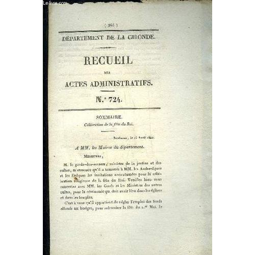 Recueil Des Actes Administratifs N°724 - Célébration De La Fêle Du ... on Productcaster.