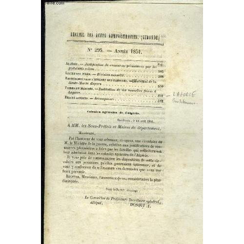 Recueil Des Actes Administratifs Du Departement De La Gironde N°295... on Productcaster.