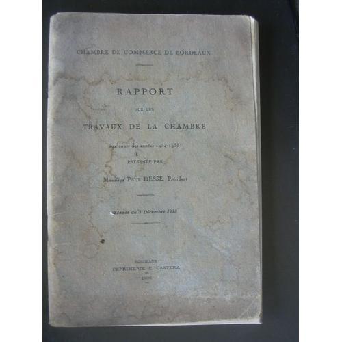 Rapport Sur Les Travaux De La Chambre Aux Cours Des Années 1934-1935 on Productcaster.