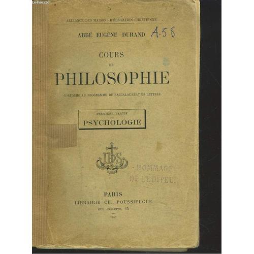 Cours De Philosophie. Premiere Partie : Philosophie. on Productcaster.