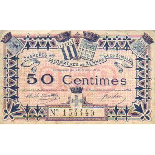 50 Centimes Chambre De Commerce De Rennes 1916 on Productcaster.