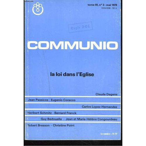 Communio, Revue Catholique Internationale, Tome Iii, N°3, Mai 1978.... on Productcaster.