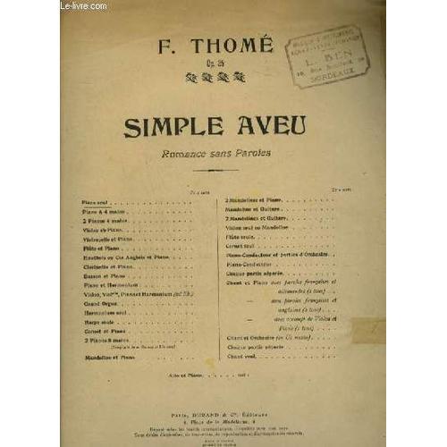 Simple Aveu - Romance Sans Paroles Pour Piano. on Productcaster.