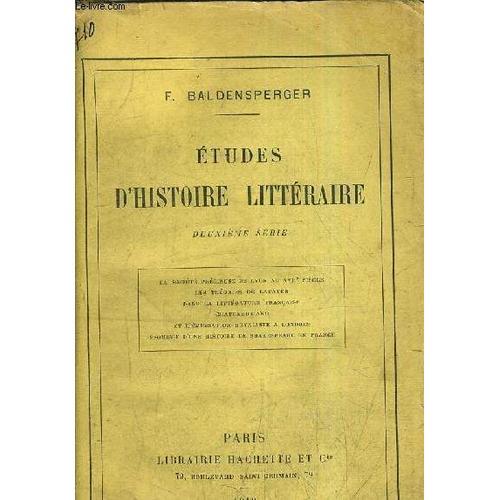 Etudes D'histoire Litteraire - Deuxieme Serie. on Productcaster.