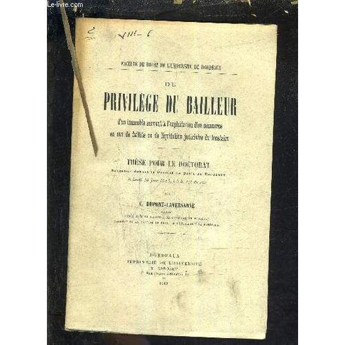 Du Privilege Du Bailleur D'un Immeuble Servant A L'exploitation D'u... on Productcaster.