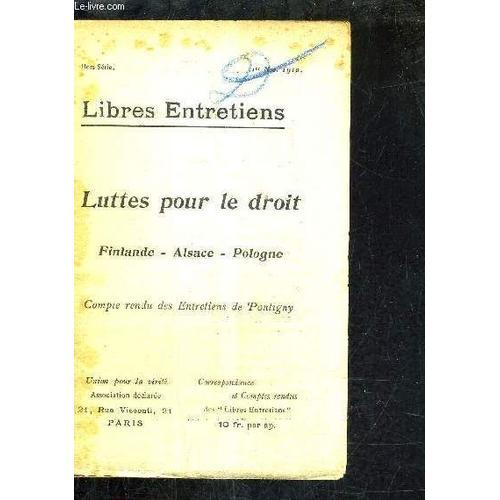 Libres Entretiens Hors Serie 1er Novembre 1919 - Luttes Pour Le Dro... on Productcaster.