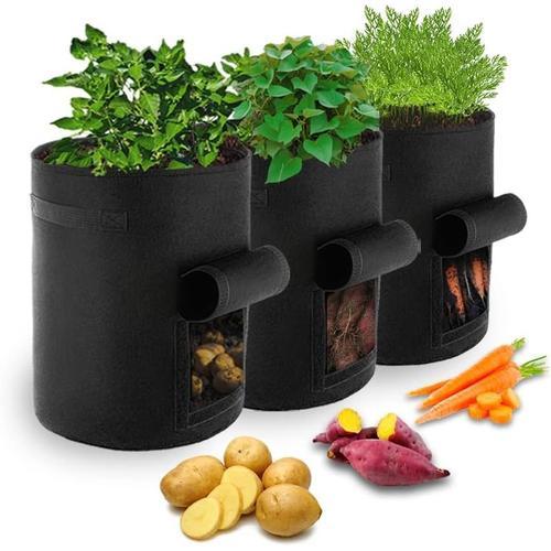 Paquet de 3 sacs de culture de pommes de terre noirs 10 gallons ave... on Productcaster.