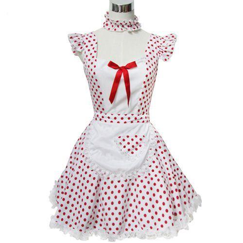 Robe Blanche Pois Rouges Manches Courtes Tablier Noeud Ruban Dentel... on Productcaster.