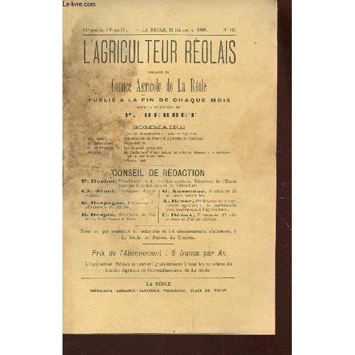 L'agriculteur Reolais / 14e Annee - N°12 - 31.12.1898 - Tome Iv / I... on Productcaster.