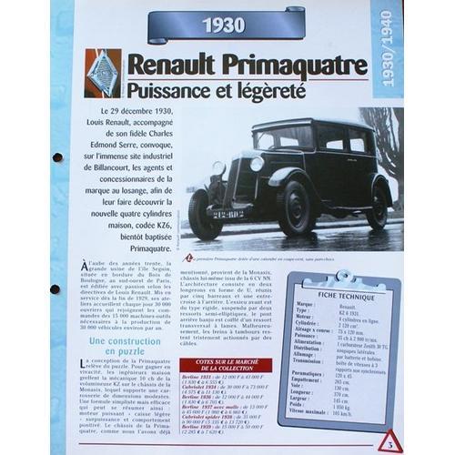 Fiche Technique Atlas Recto Verso Renault Primaquatre 1930 on Productcaster.