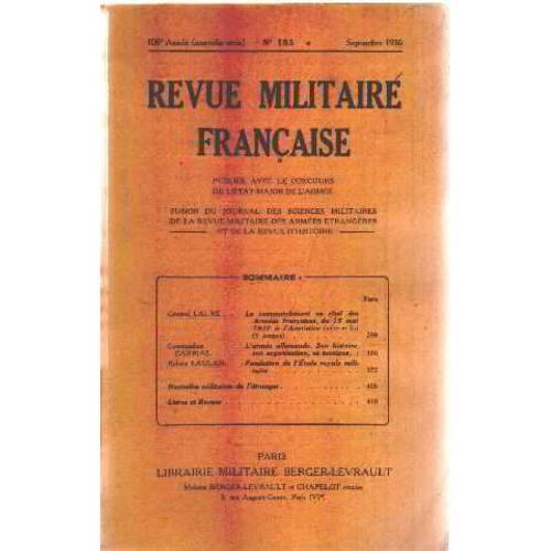 Revue Militaire Francaise N° 183/ Le Commandement En Chef Des Armée... on Productcaster.