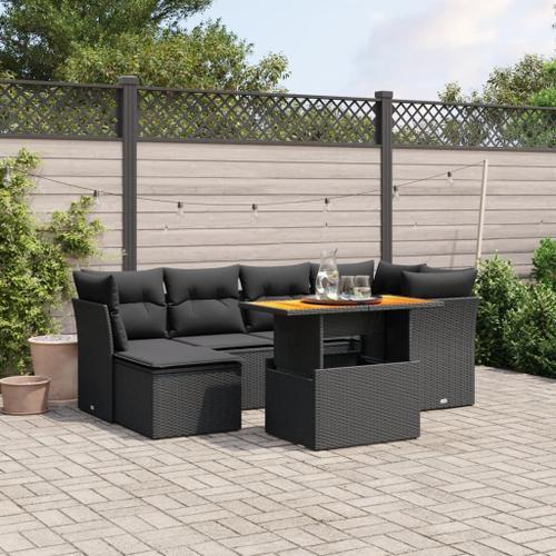 Vidaxl Salon De Jardin 7 Pcs Avec Coussins Noir Résine Tressée on Productcaster.