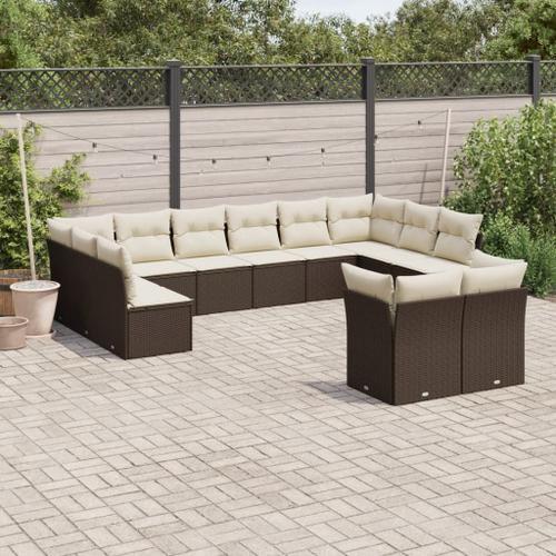 Vidaxl Salon De Jardin Avec Coussins 12 Pcs Marron Résine Tressée on Productcaster.