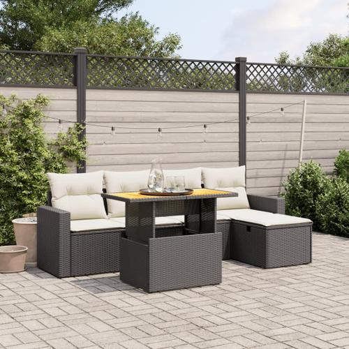 Vidaxl Salon De Jardin 6 Pcs Avec Coussins Noir Résine Tressée on Productcaster.