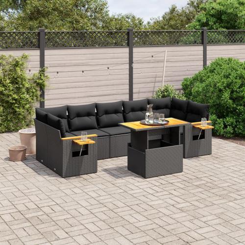 Vidaxl Salon De Jardin 8 Pcs Avec Coussins Noir Résine Tressée on Productcaster.