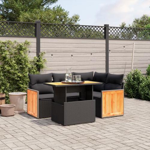 Vidaxl Salon De Jardin 5 Pcs Avec Coussins Noir Résine Tressée on Productcaster.