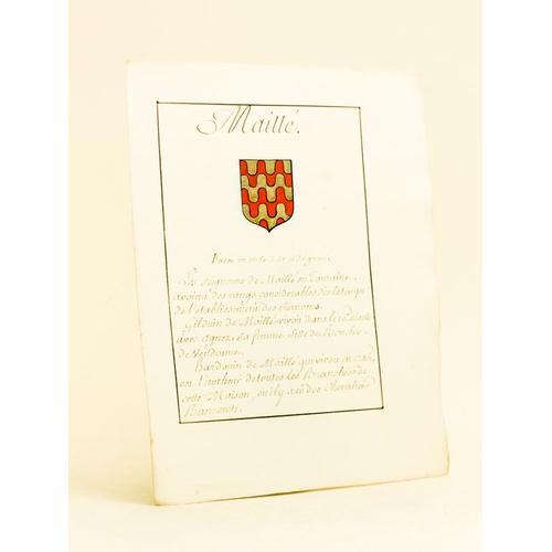 Extrait D'armorial Manuscrit Seconde Partie Xviiie Maillé. Fascé ... on Productcaster.