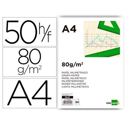 Lot de 2 - Bloc papel milimetrado liderpapel encolado 210x297 mm 50 hojas 80g/m2 - Blocs en Bruneau.es on Productcaster.