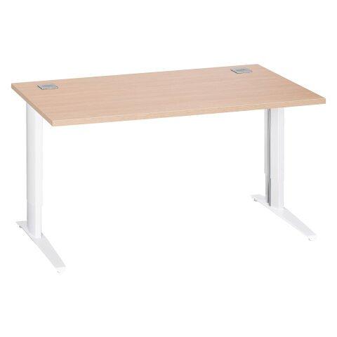 Mesa recta 140 cm roble claro regulable en altura patas metálicas blanco Excellens - Mesas Excellens Metal Plus en Bruneau.es on Productcaster.