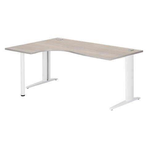 Bureau compact Excellens L 180 cm chêne gris retour à gauche piètement métal Plus blanc - - Bruneau on Productcaster.