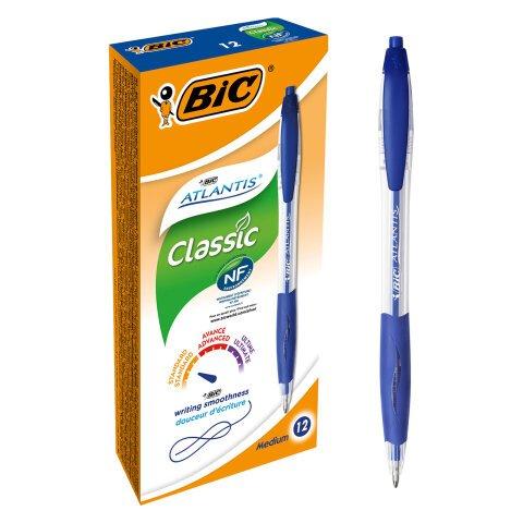 Penne a sfera a scatto BIC Atlantis tratto blu 12 pezzi - Penne a sfera e stilografiche - Bruneau | Penne a sfera e stilografiche Bic on Productcaster.