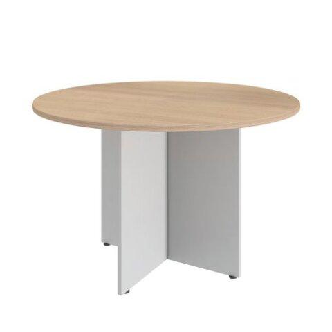 Table ronde 120 cm plateau chêne clair pieds croix plein bois blanc Excellens - - Bruneau on Productcaster.