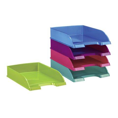 Set van 4 stapelbare brievenbakjes Leitz Wow geassorteerde kleuren + 1 gratis - Sorteerbakjes - Bruneau on Productcaster.