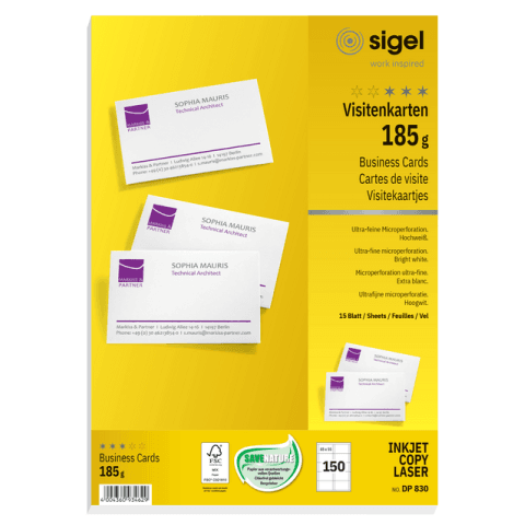 Lot de 2 - Cartes de visite Sigel 85x55mm uni 185g blanc 150 pièces on Productcaster.