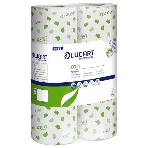 Set di 12 - Carta igienica Eco - 2 veli - 16,5 gr - diametro 10,2 cm - 9,8 cm x 22 mt - 200 strappi - Lucart - pacco 6 rotoli fascettati singolarmente on Productcaster.