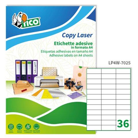 TICO Etichette adesive in carta bianca 70x25mm, 36 etichette per foglio A4, adesivo permanente, laser/inkjet, 100 fogli - Etichette per | laser/inkjet on Productcaster.