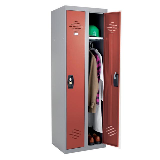 Vestiaires monobloc Confort Industrie propre 2 cases, toit plat, gris / rouge on Productcaster.