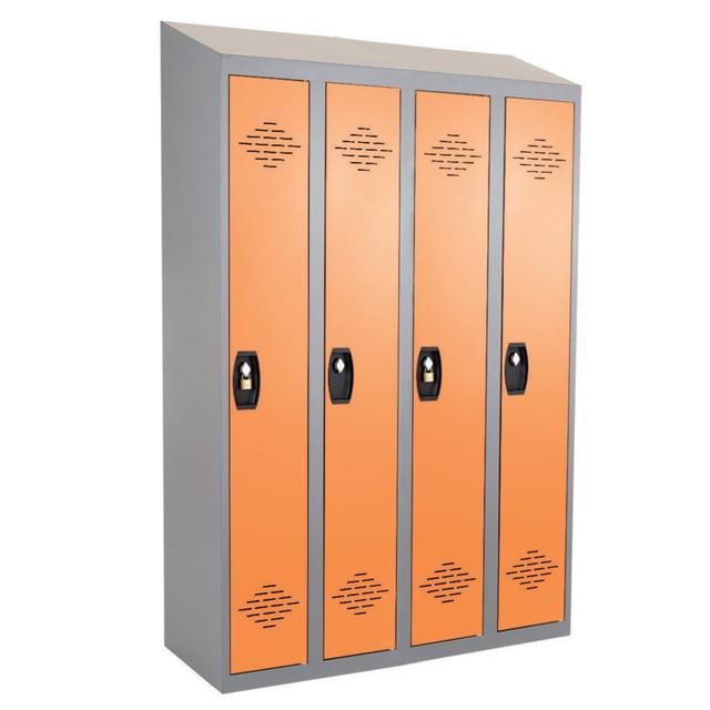 Vestiaires monobloc Confort Industrie propre 4 cases, toit incliné, gris / orange on Productcaster.