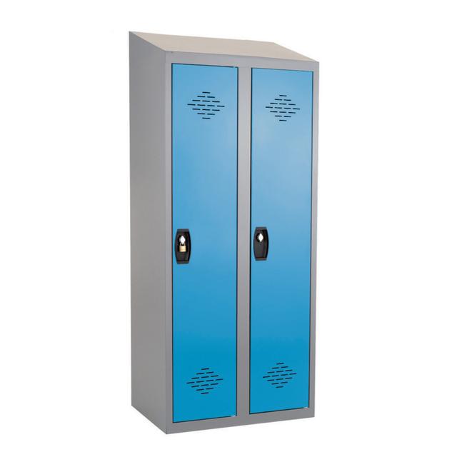 Vestiaires monobloc Confort Industrie salissante 2 cases, toit incliné, gris / bleu on Productcaster.