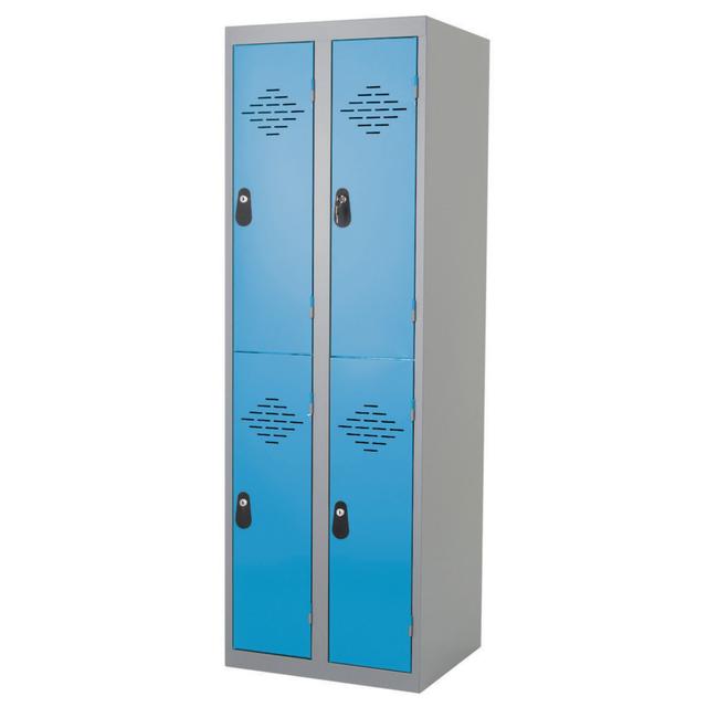 Vestiaires Multicases monoblocs 2 colonnes 2 cases gris / bleu largeur 300 mm on Productcaster.